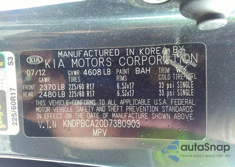 2013 Kia Sportage Lx из США, поврежденный, VIN KNDPBCA20D7380903